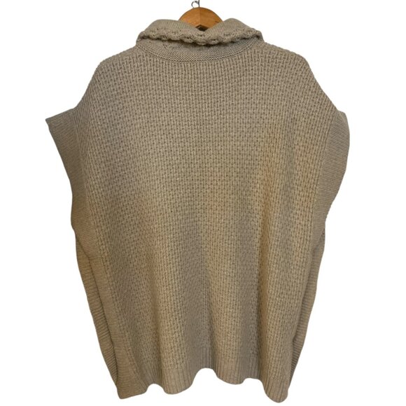 McDuff Light Gray Open Snap Front Poncho Wool Cashmere Mock Neck Sweater S/M - Picture 2 of 15